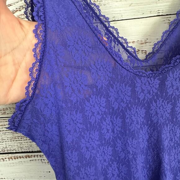 Vintage EUC Women's Maidenform Full Sheer Lace Purple Tank Slip Nightgown Sz Med - Picture 7 of 7